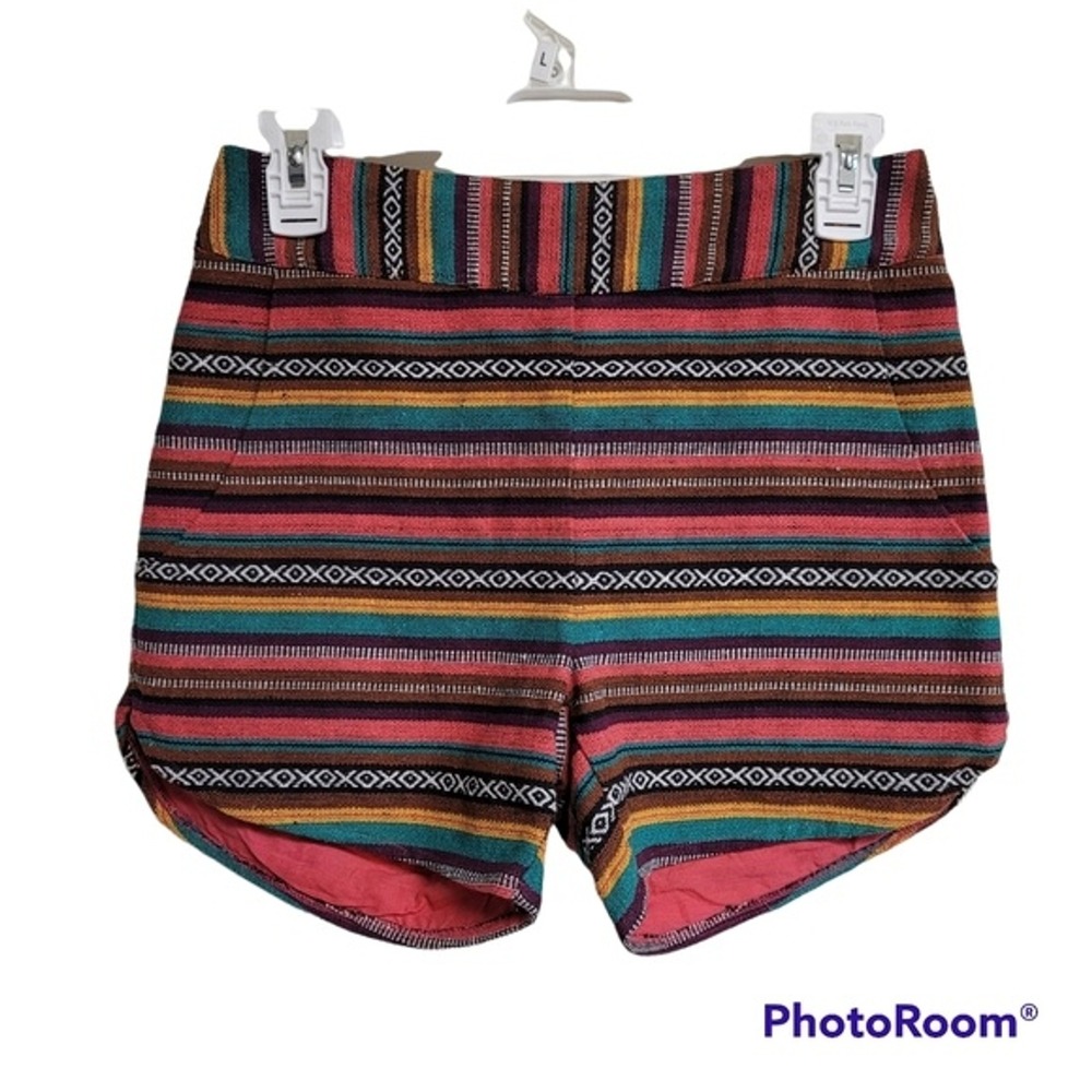 Raga Pink Aztec Tribal Striped High Waisted Pull On Shorts Size Small